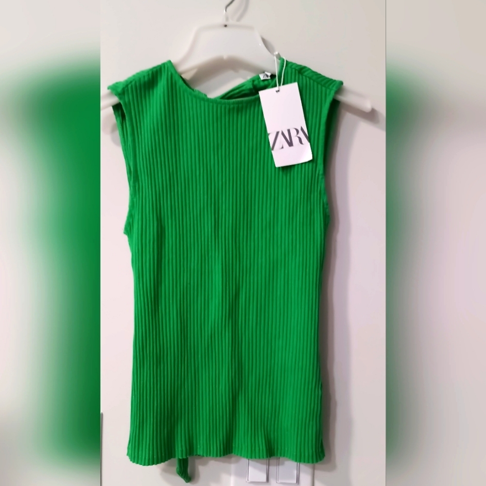 Zara Green Ribbed Sleeveless Top